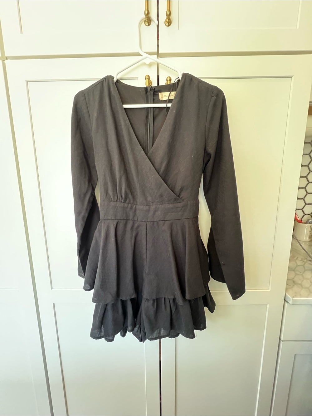 Altar'd State Black Long-Sleeve Tiered Romper